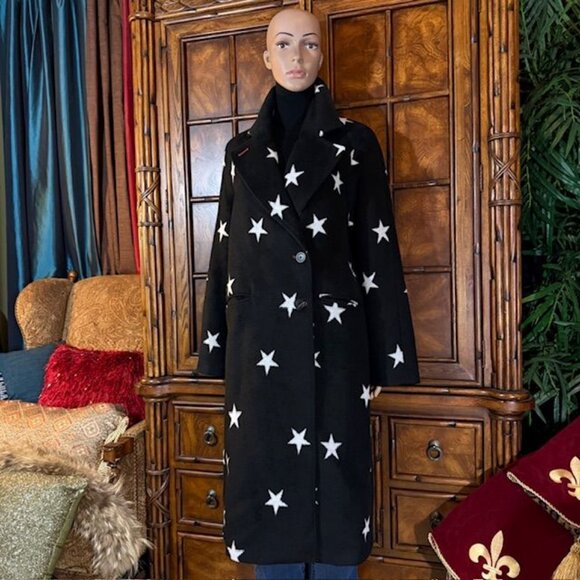 NWOT Avec Les Filles Black White Star Long Coat - Picture 4 of 13